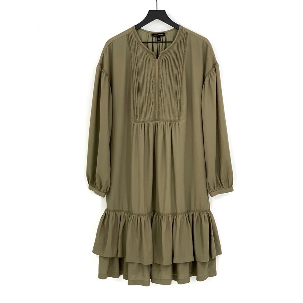 BANANA REPUBLIC Long Sleeve Drop Waist Midi Dress Olive Green XL
